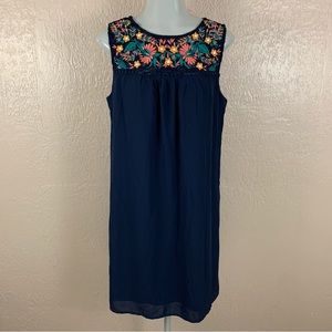AUW Navy Sleeveless Embroidered Shift Dress